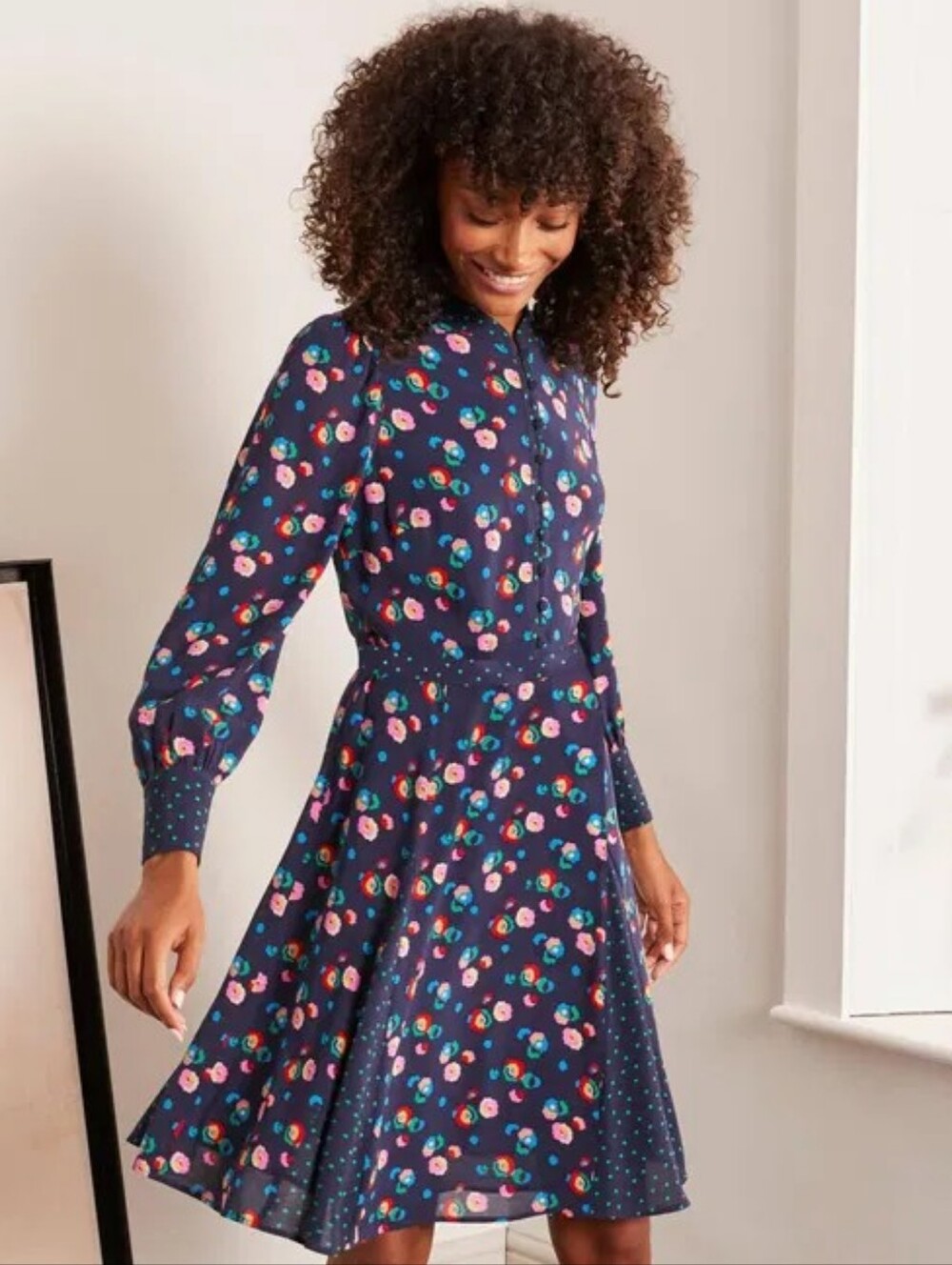 Boden Christina Floral And Dot Primt Dress